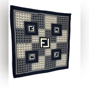 Vintage Designer Inspired Silk Feel Scarf Navy Blue Zucca Square Made in Italy